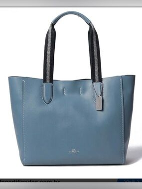 Coach 58660 Blue Leather Tote Bag with Contrast Strap
